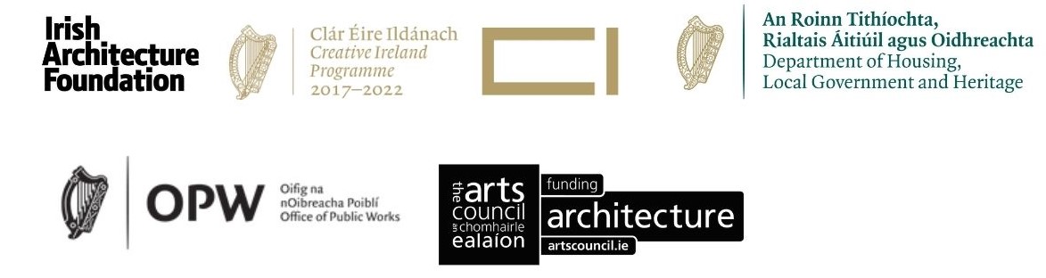 An image containing five logos - the Irish Architecture Foundation, Creative Ireland, the Department of Housing, Local Government and Heritage, the Office of Public Works and the Arts Council